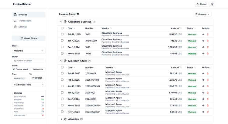 Invoice Mathcher Invoice Matcher | Automated Invoice and Bank Statement Matching